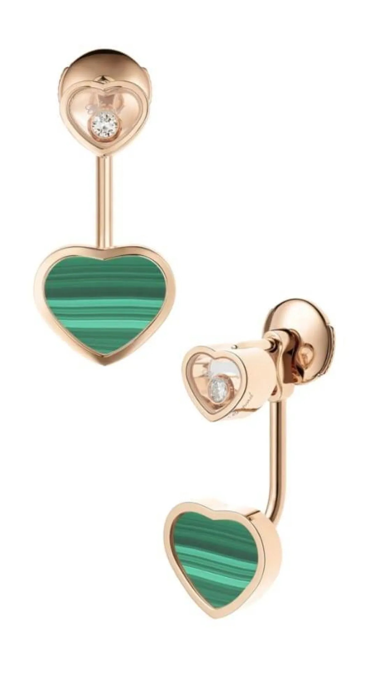 أقراط بحجر الملكيت الأخضر على شكل قلب من شوبارد chopard  