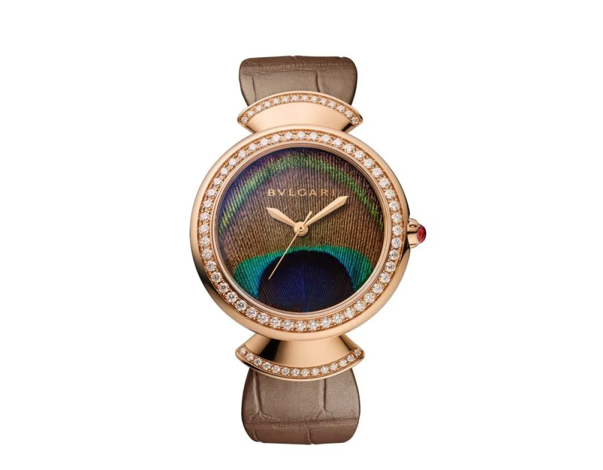 ساعة ألماس مع سوار جلد من بلغاري
