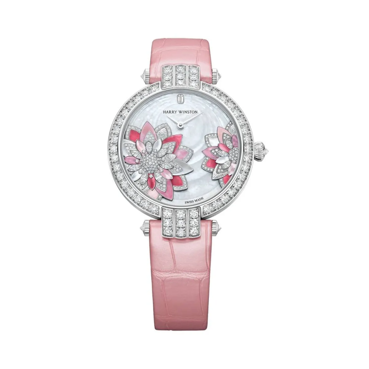 ساعة ألماس مع سوار جلد من هاري وينستون Harry Winston