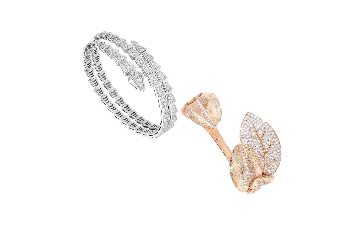 أساور مفتوحة مرصعة بالألماس لإطلالة جذابة للعروس