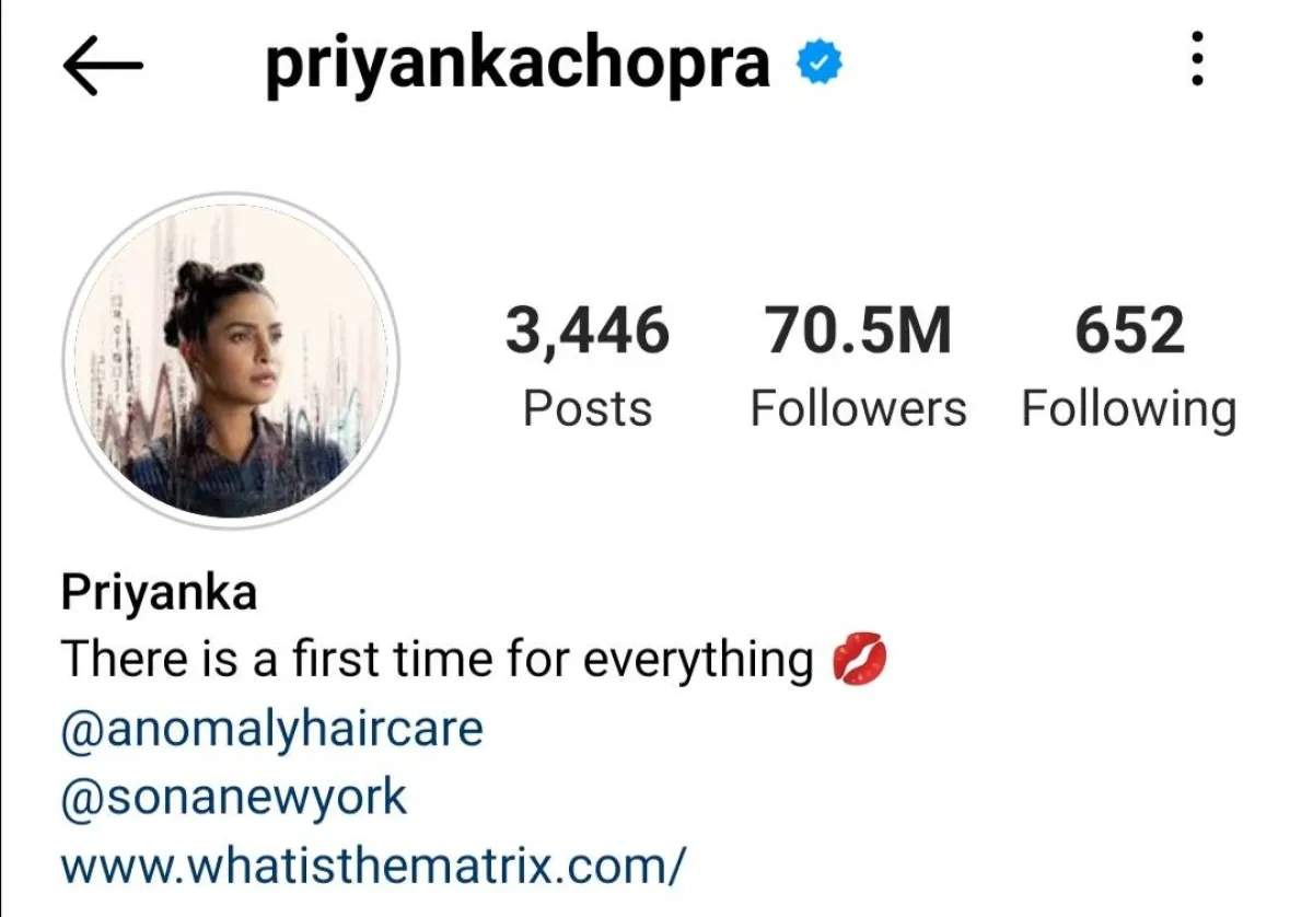 حساب بريانكا شوبرا على إنستغرام