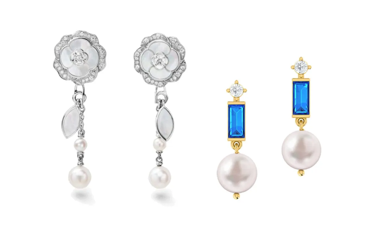 أقراط متدلية مزينة باللؤلؤ