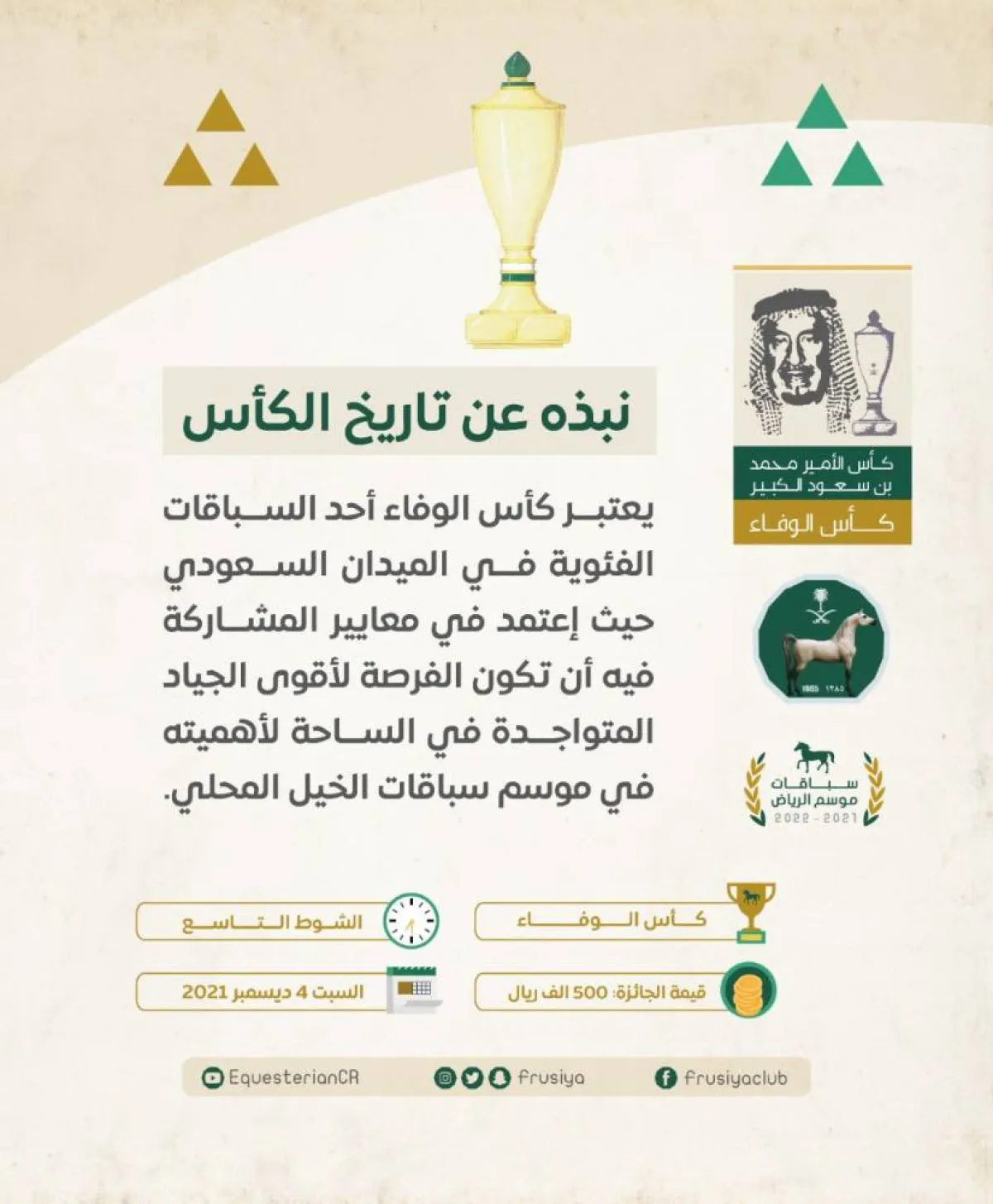 يشارك في السباق نخبة من أقوى فئات الخيل