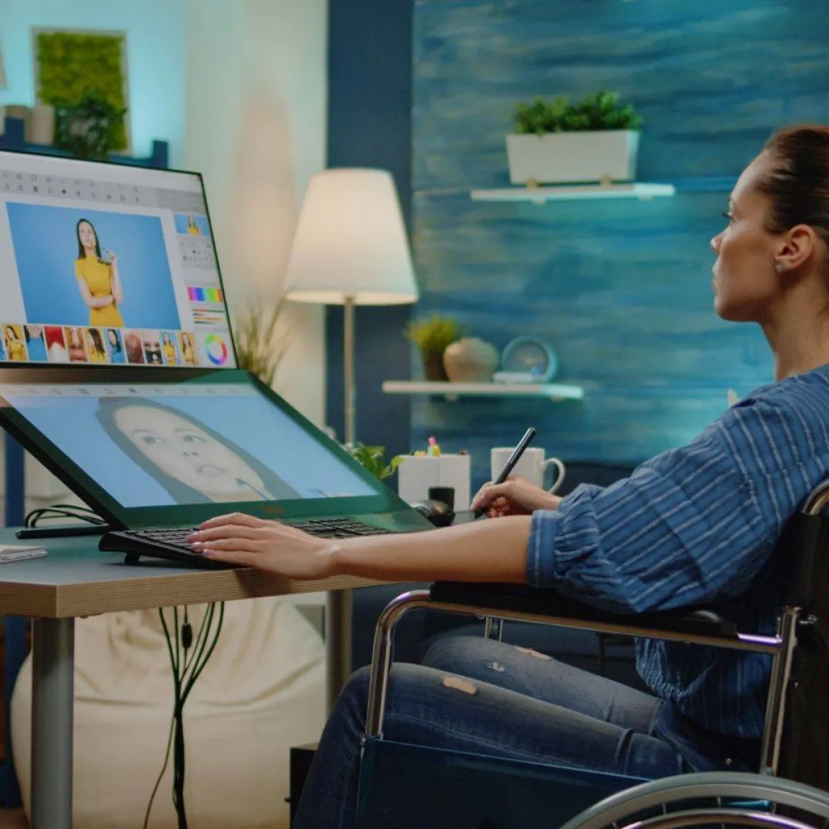 صورة توضح فتاة من ذوي الإعاقة تمارس هوايتها