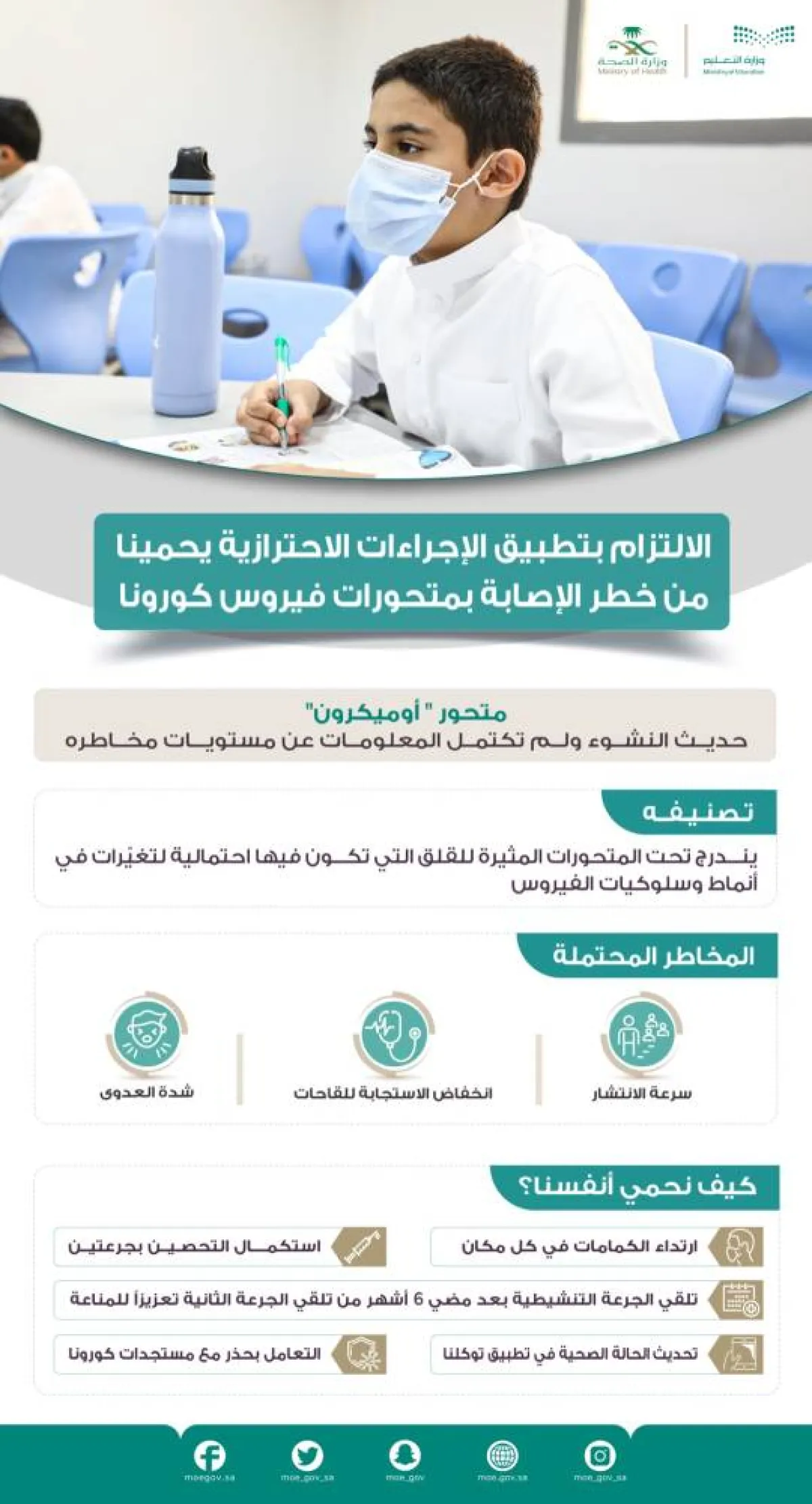 التعليم السعودية توجه رسائل مهمة للطلاب بشأن متحور "أوميكرون" - الصورة من حساب الوزارة على تويتر