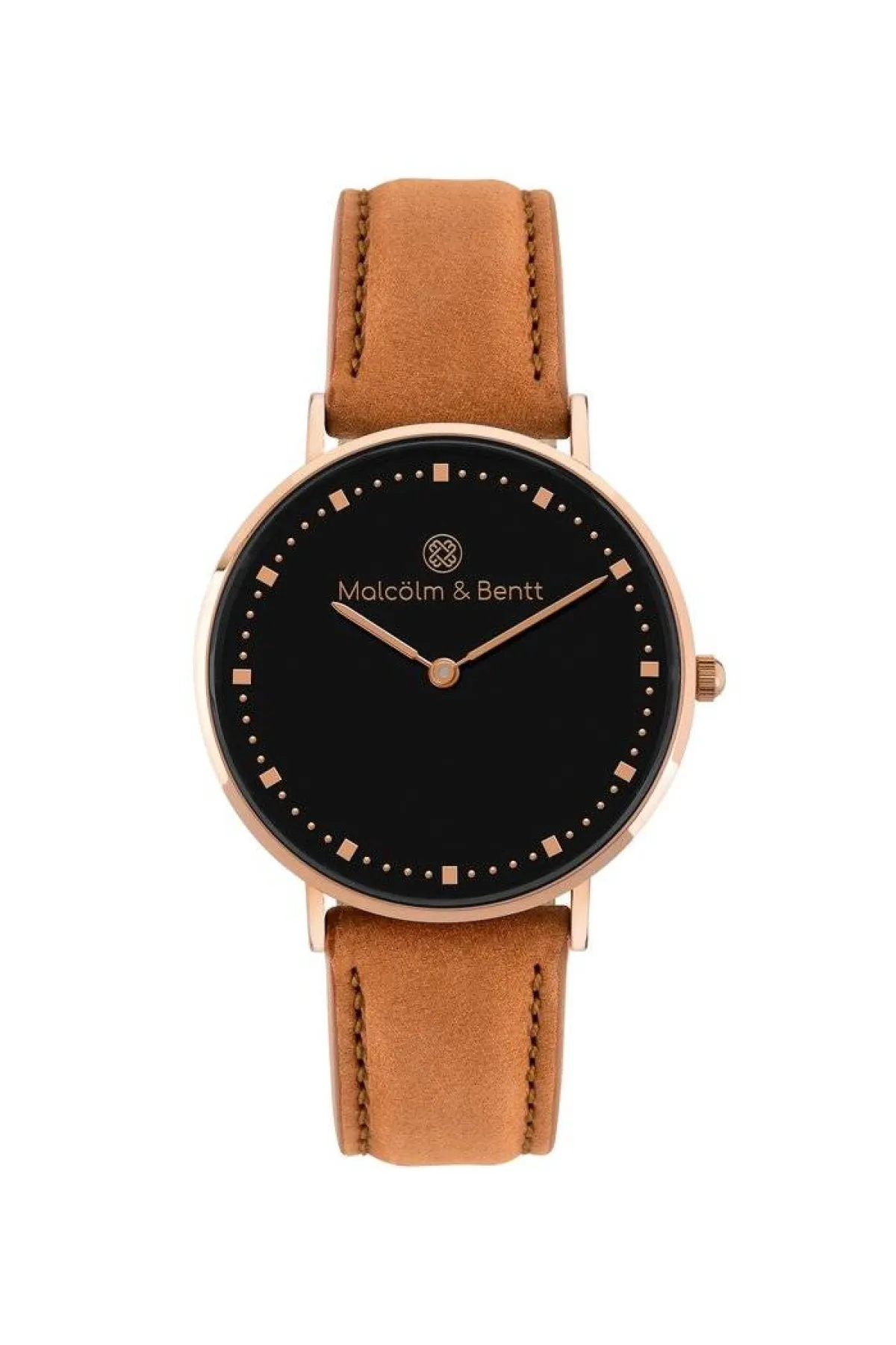 ساعة يد بحزام مخمل باللون البني من  Malcolm& Bentt  