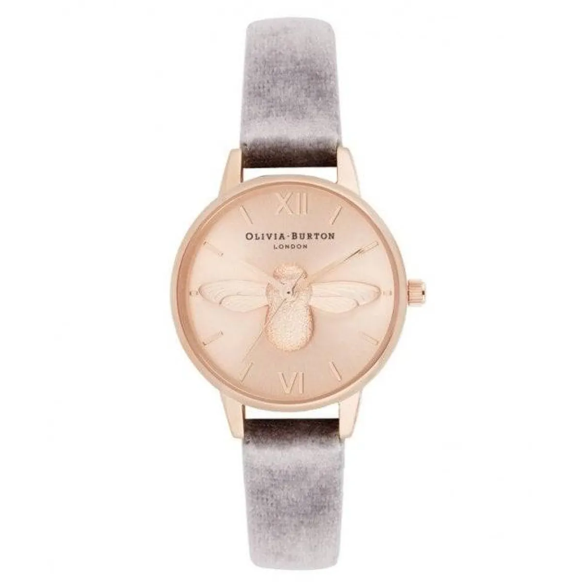 ساعة يد بحزام مخمل باللون الرمادي من Olivia Burton  