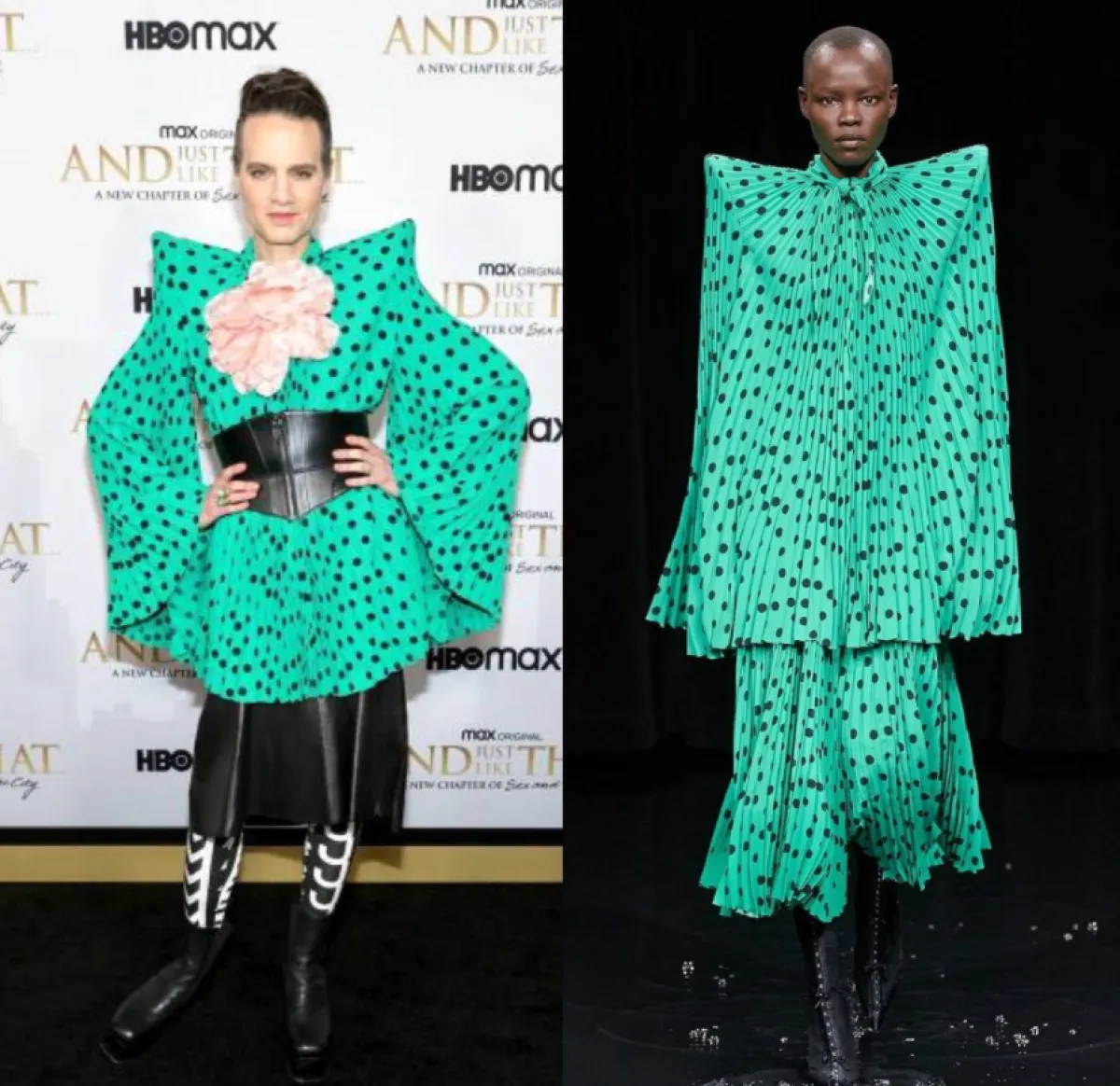 جوردن روث ارتدت سترة منقطة وتنورة سوداء