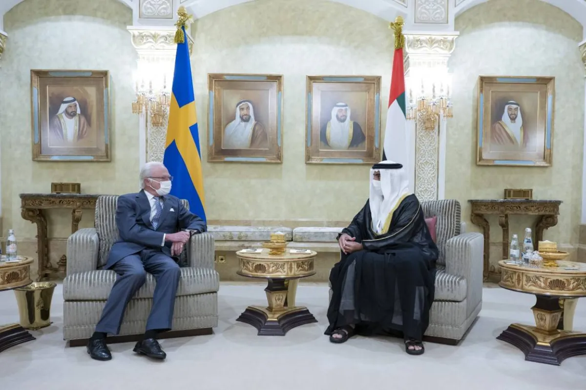 مباحثات ثنائية بين الملك كارل غوستاف والشيخ حامد بن زايد آل نهيان- الصورة من وكالة أنباء الإمارات