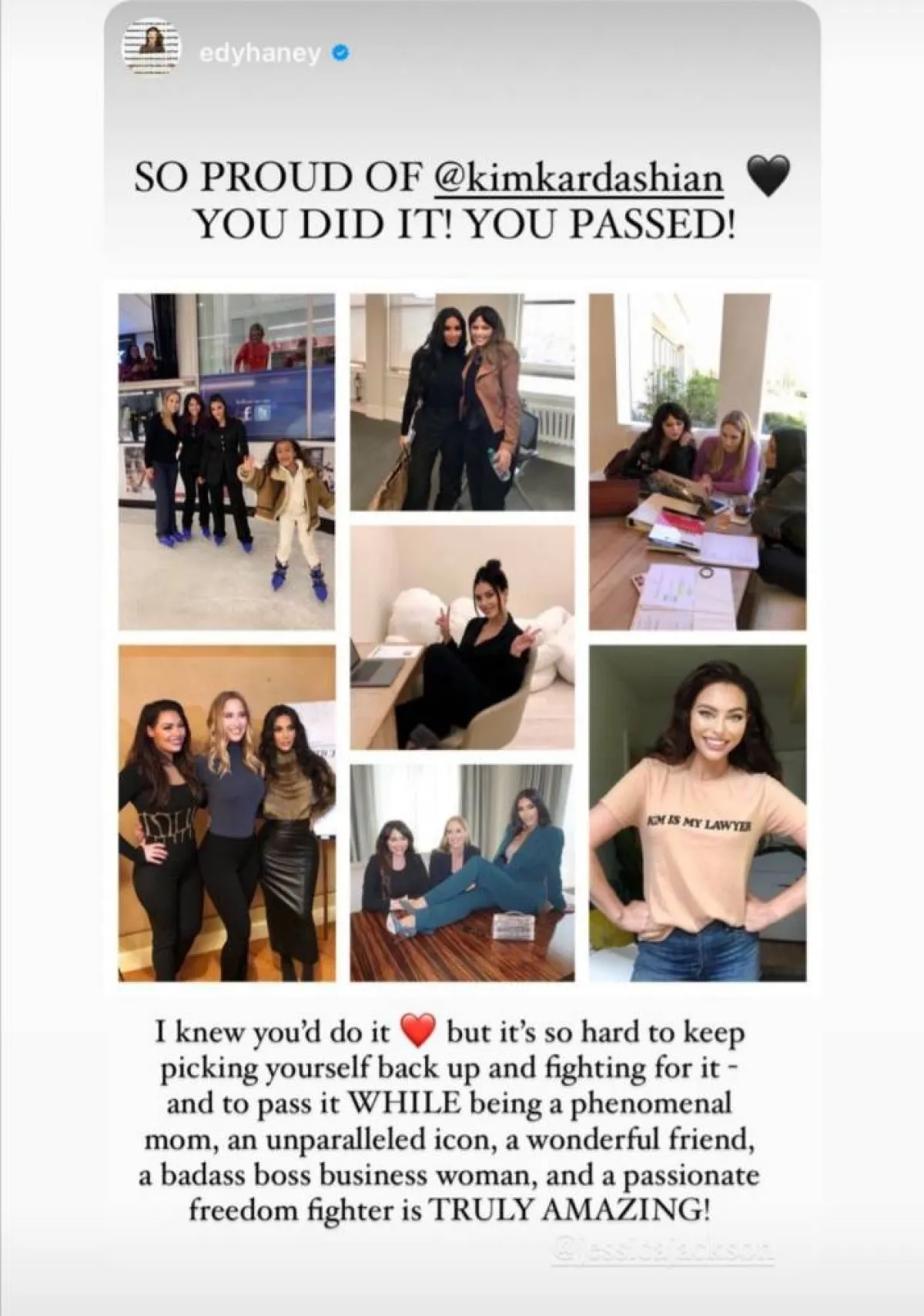 تهنئة إيرين هان لكيم كاردشيان- الصورة من قصص إنستغرام كيم كاردشيان