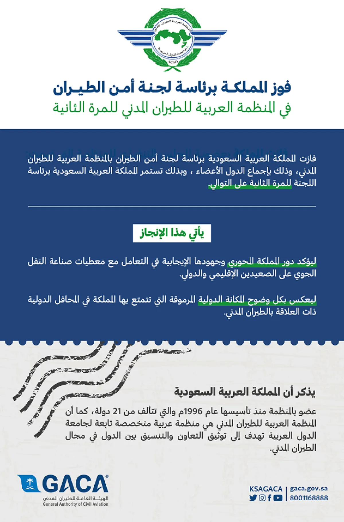 فوز المملكة برئاسة لجنة أمن الطيران في المنظمة العربية للطيران المدني للمرة الثانية