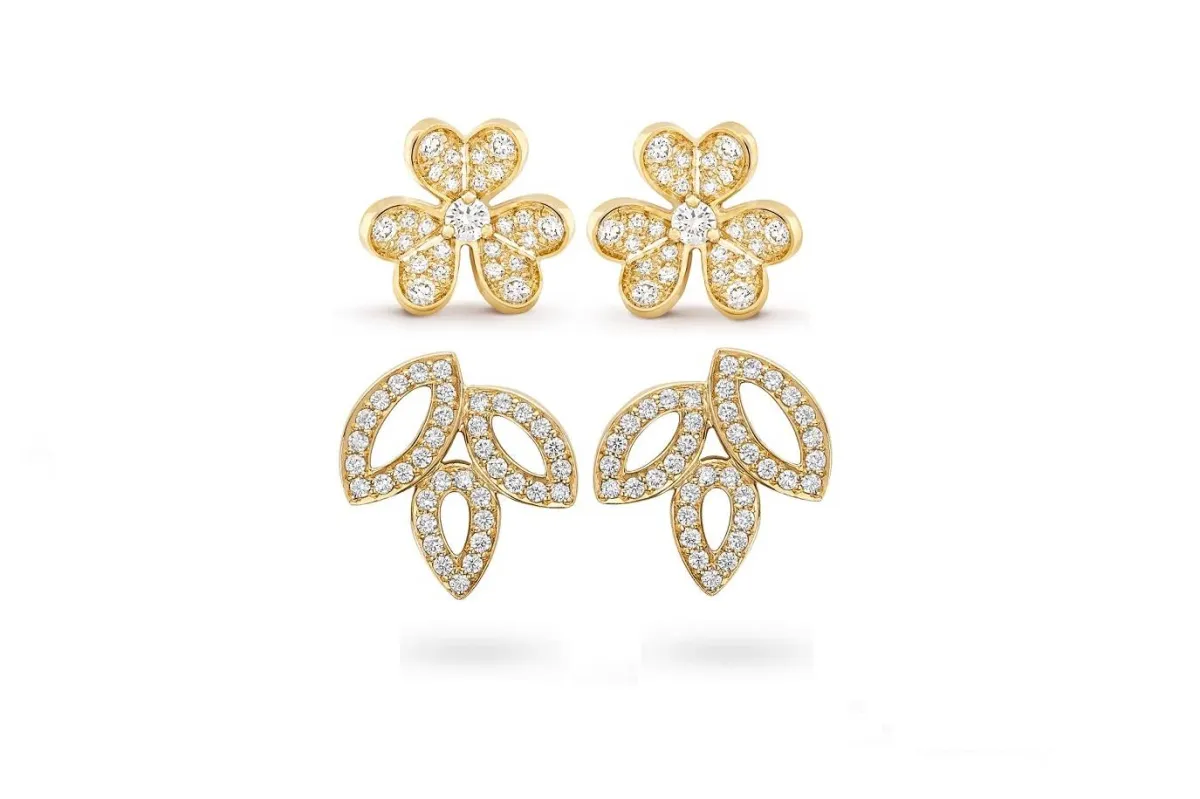 أقراط ذهب أصفر مرصّعة بالألماس