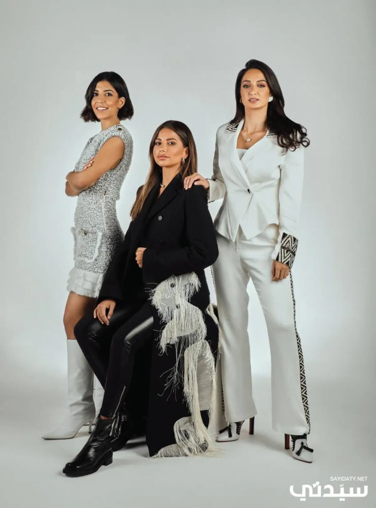 سيدات الجبل من اليمين لليسار: رها محرق وسارة مراد وهيا ياسمين من جلسة تصوير سيدتي العدد 2127 