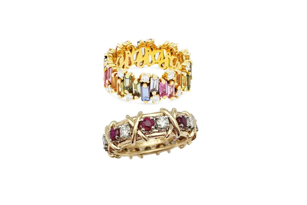 موديلات خواتم ذهب أصفر مرصعة بالألماس والياقوت