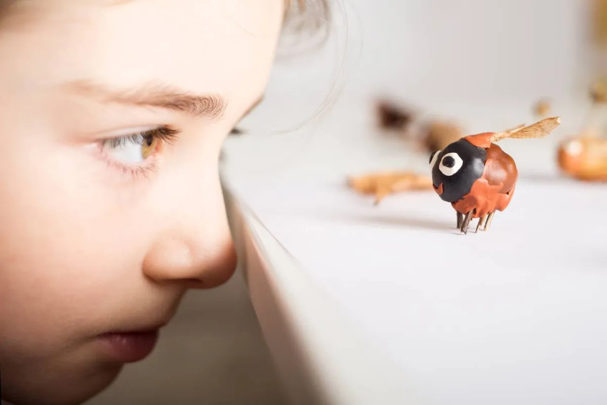 طفلة تنظر إلى ذبابة الصلصال