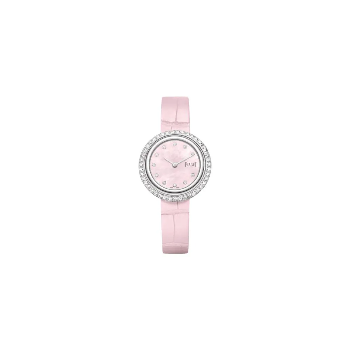 ساعة بسوار جلد وردي من بياجيه