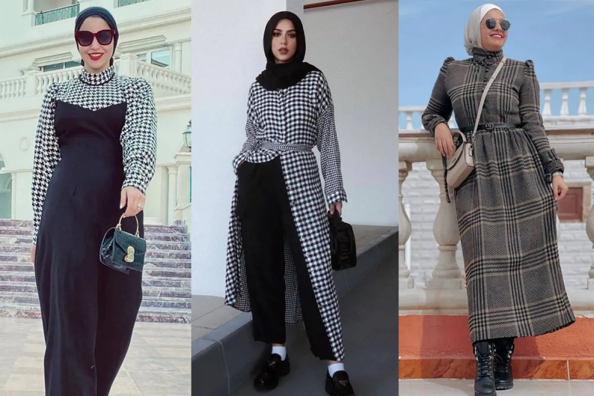 فساتين كاروهات شتوية للمحجبات