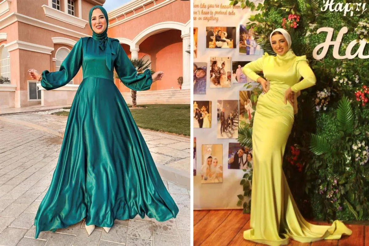 موديلات فساتين ساتان طويلة للمحجبات