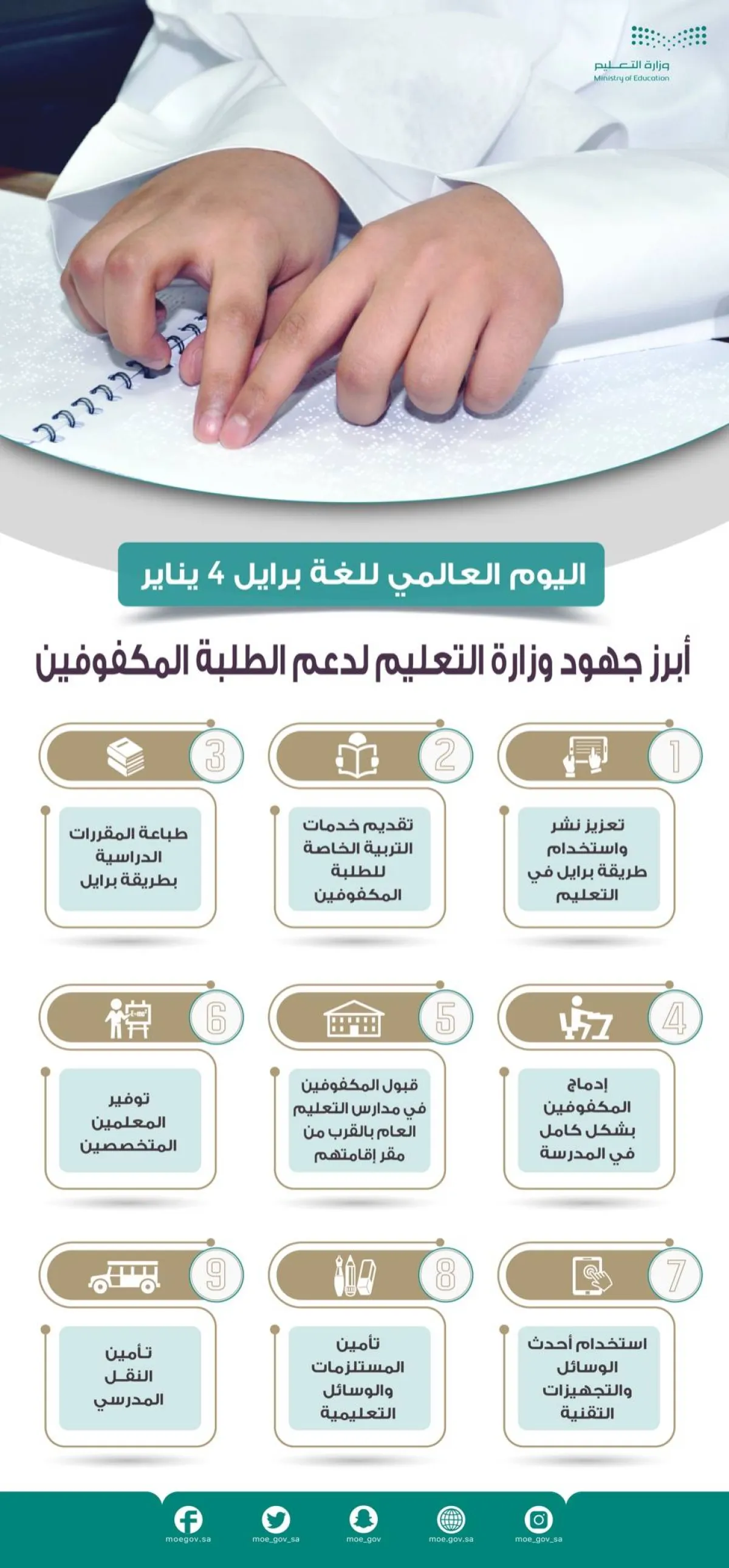 وزارة التعليم تحتفي باليوم العالمي للغة برايل - الصورة من الموقع الإلكتروني للوزارة 