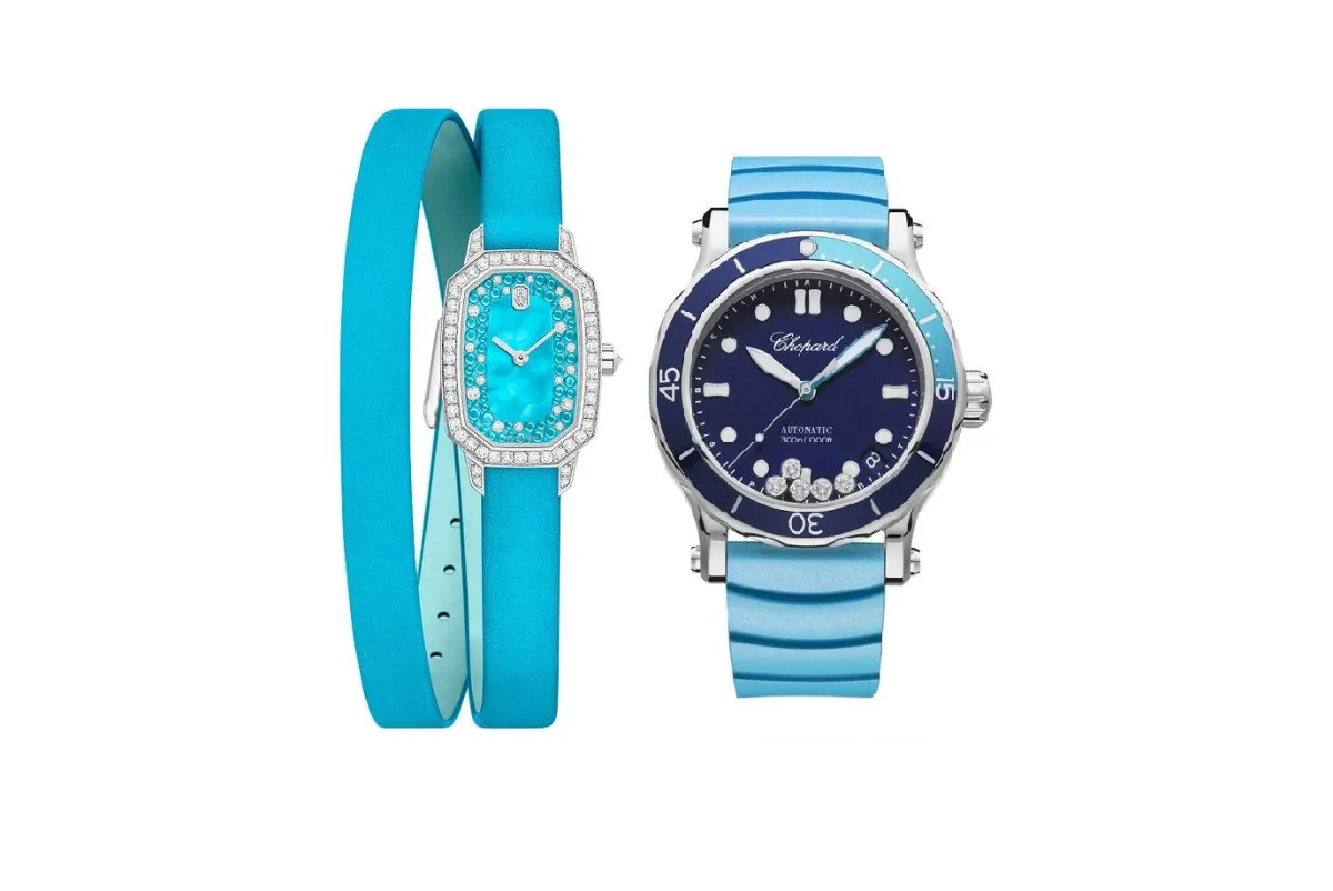 موديلات ساعات بسوار جلدي باللون السماوي