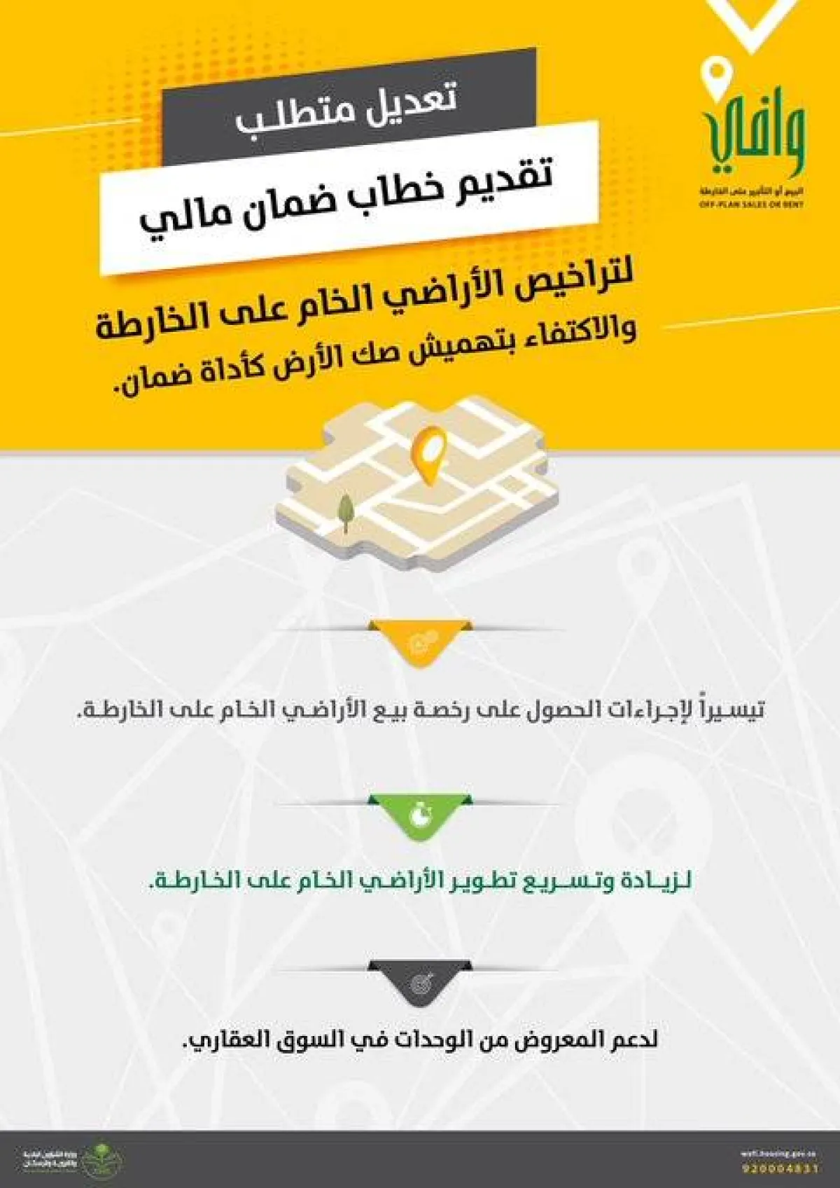 تعديل متطلب تقديم ضمان مالي لتراخيص الأراضي الخام على الخارطة