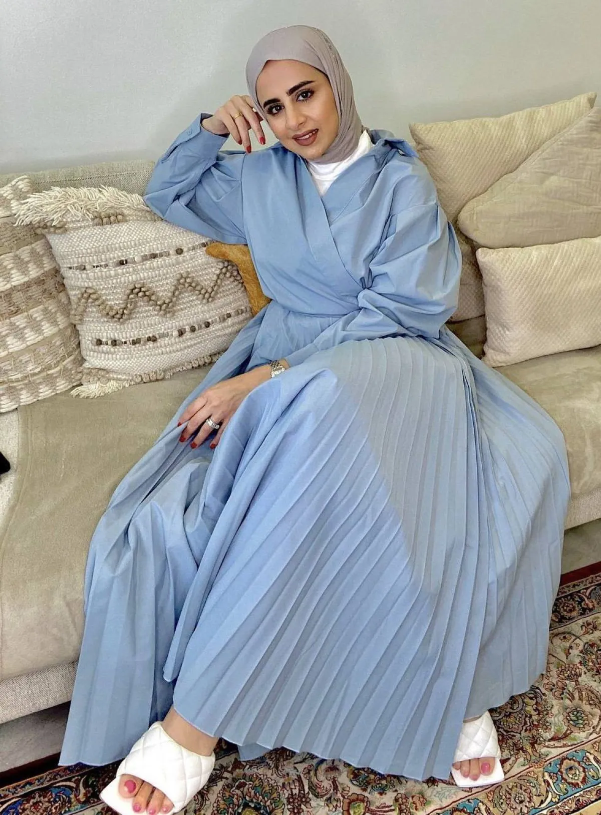 فستان محتشم ازرق فاتح