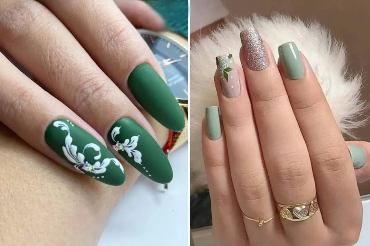 رسومات طلاء الأظافر الأخضر