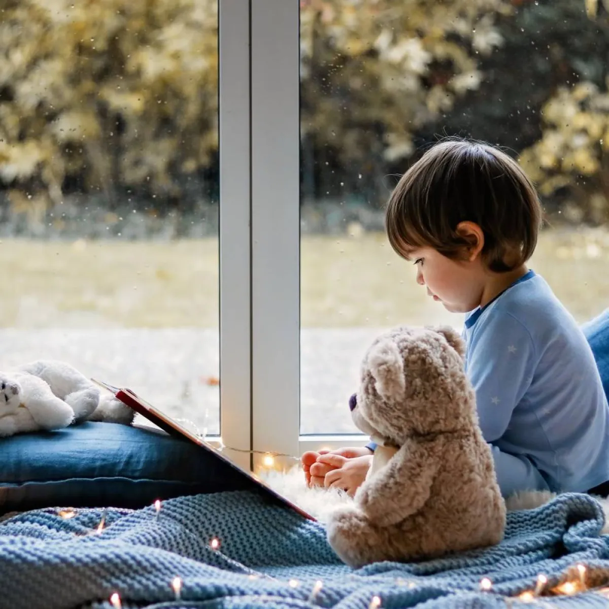 صورة تعبيرية لطفل وحيد يأتنس بلعبه