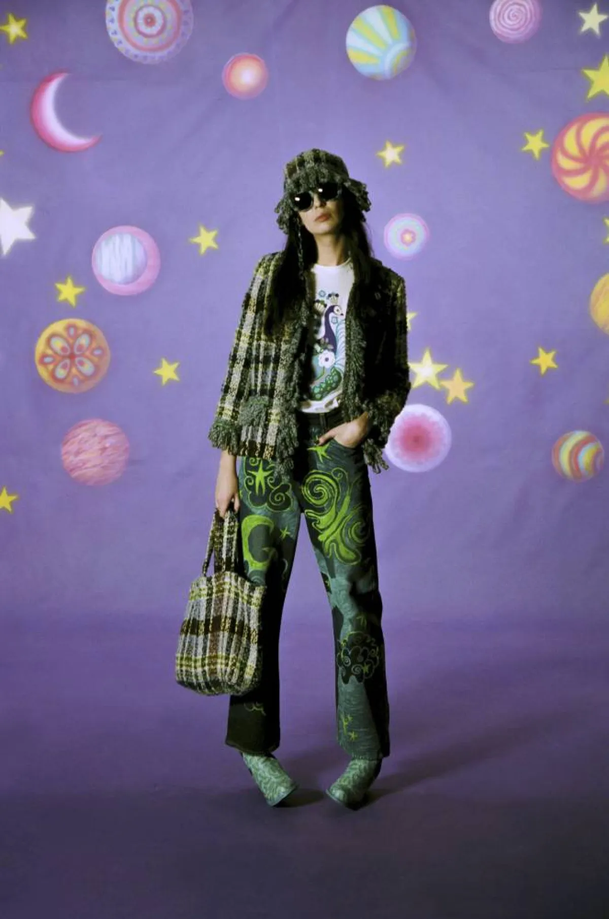 بنطلون أخضر مُطبع من Anna Sui  