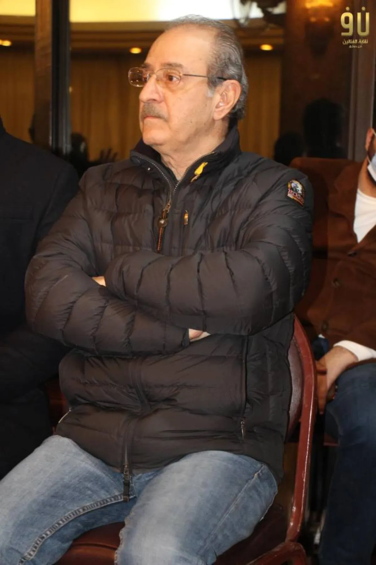 بسام كوسا في العزاء - الصورة من حساب نقابة الفنانين السوريين على فيسبوك