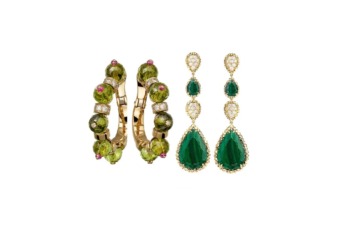 أقراط ذهب أصفر مرصعة بالأحجار الكريمة لإطلالة فخمة لعروس 2022