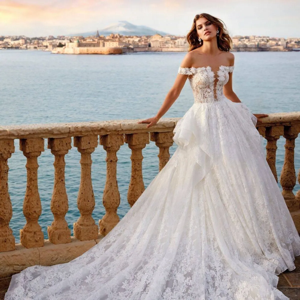 فستان زفاف بذيل طويل من نيكول كوتور  Nicole Couture   