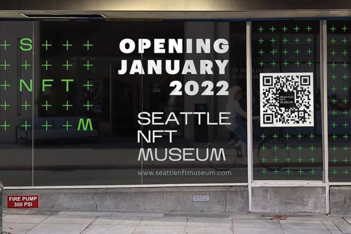 صورة لإعلان افتتاح معرض سياتل للرموز غير القابلة للاستبدال 