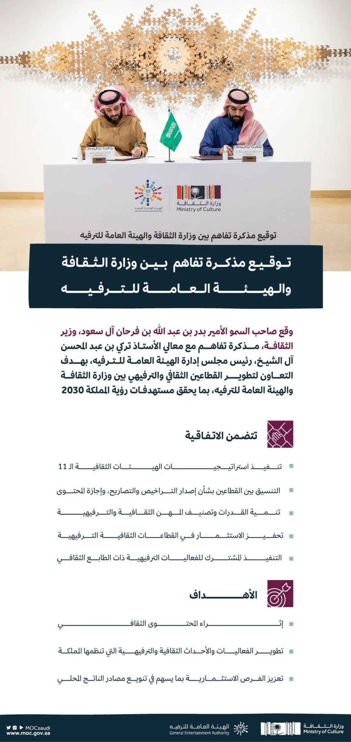 توقيع مذكرة تفاهم بين وزارة الثقافة والهيئة العامة للترفيه - الصورة من حساب الوزارة على تويتر