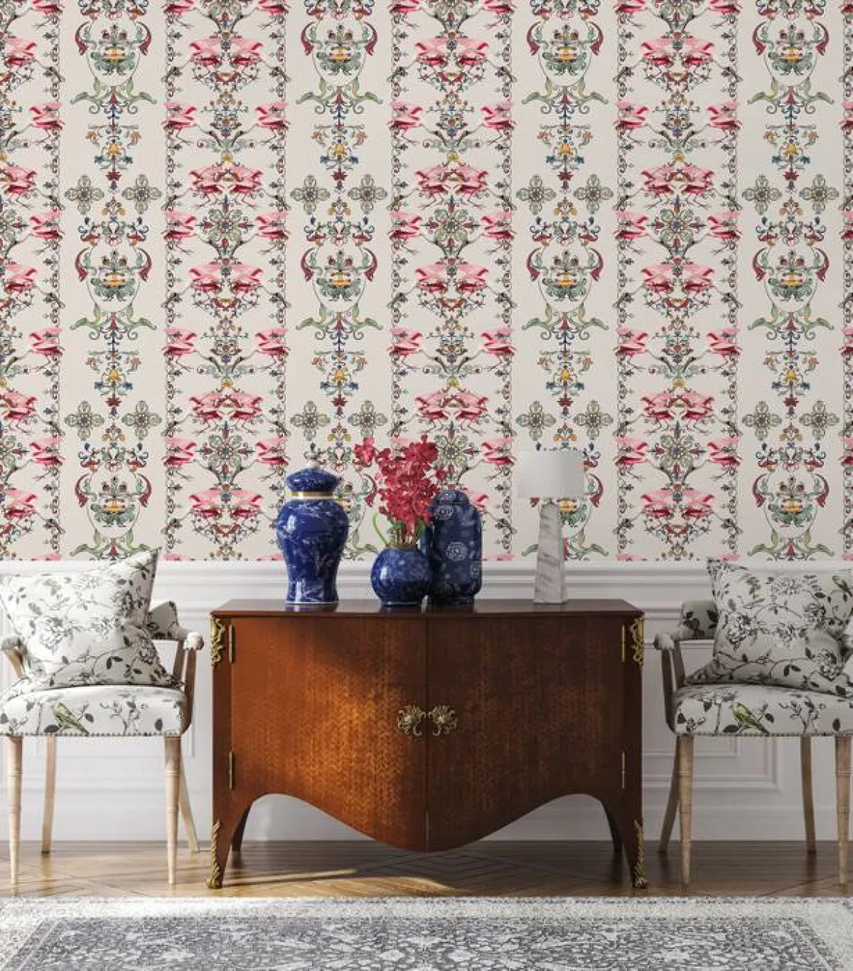 ورق جدران منقوش بنقوش متأثرة بأعمال مصمّم الأنسجة البريطاني ويليام موريس 