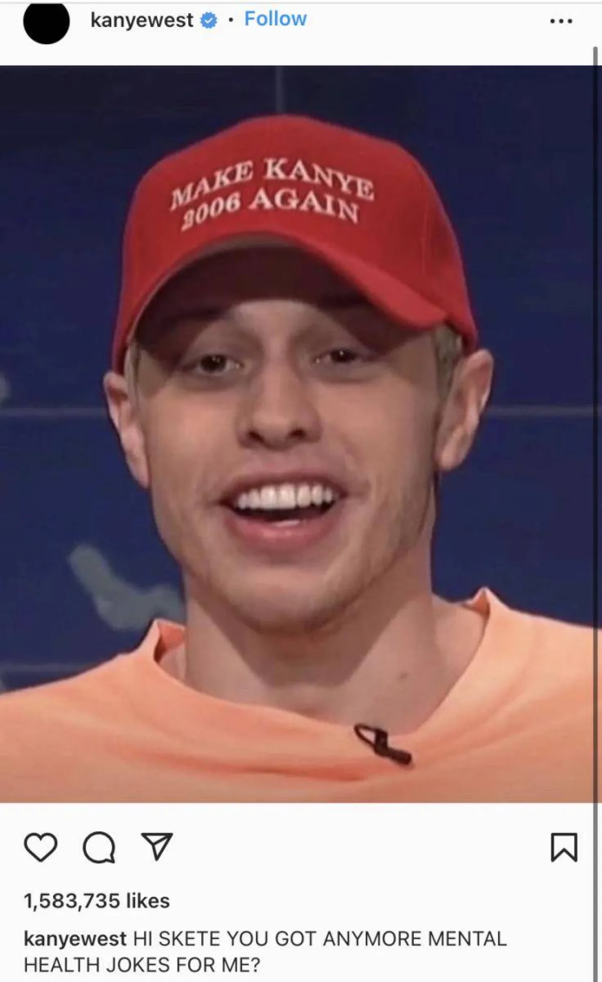 الصورة التي نشرها كانيي ويست لبيت ديفيدسون على حسابه على إنستغرام