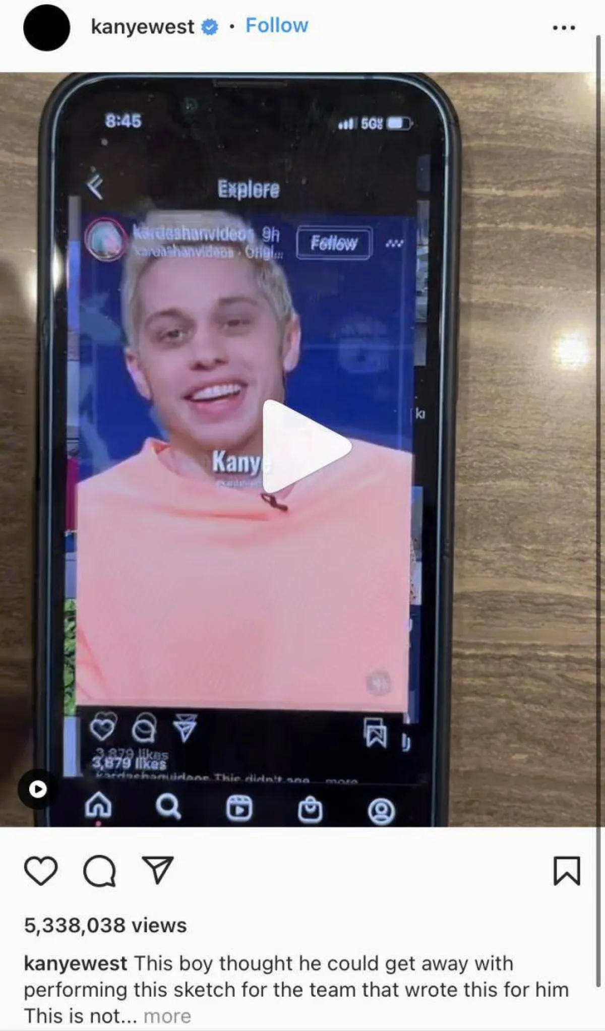 منشور كانيي ويست على إنستغرام- الصورة على حسابه على إنستغرام