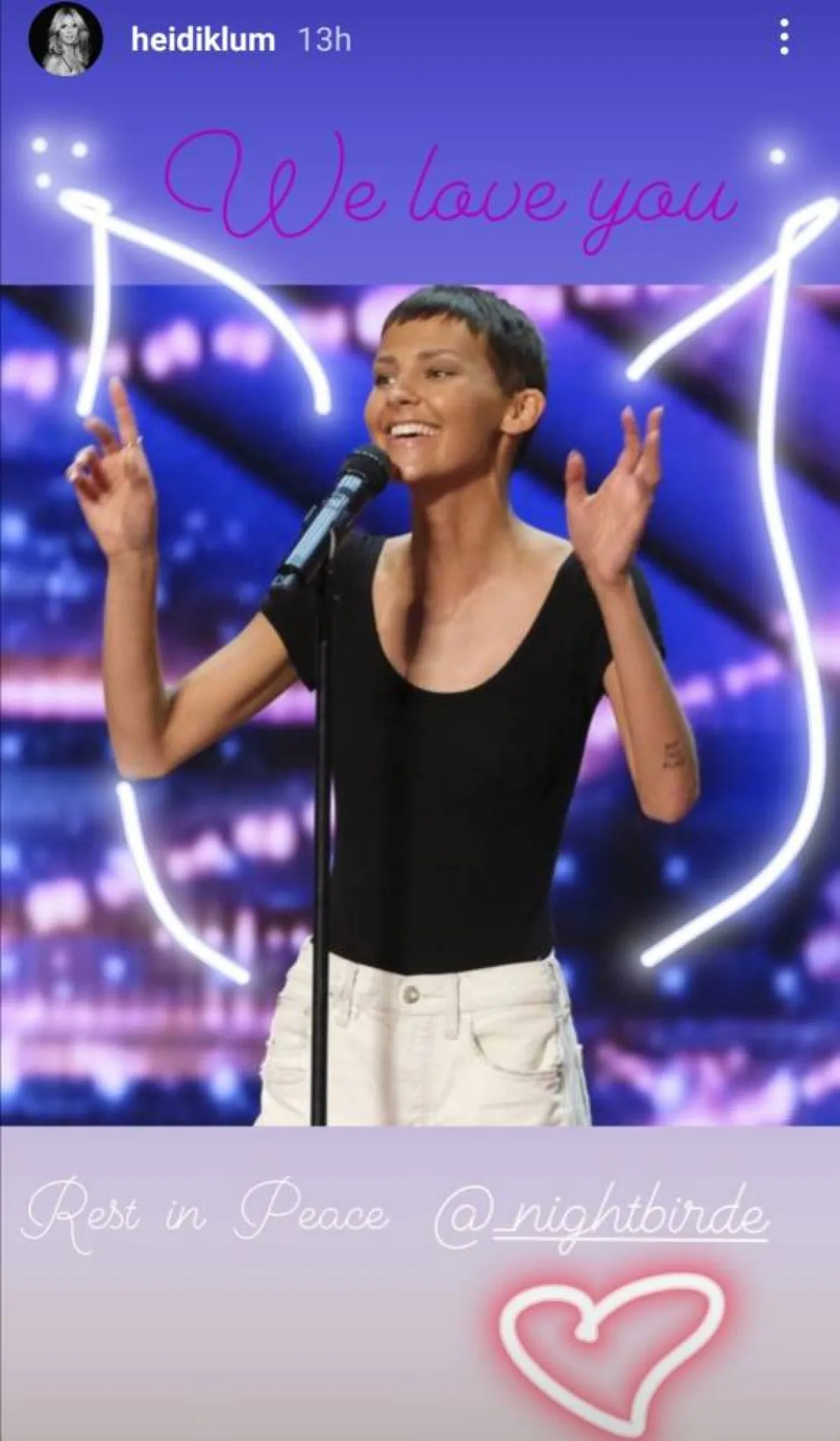 هيدي كلوم تنعى نايتبرد- الصورة من قصص إنستغرام هيدي كلوم