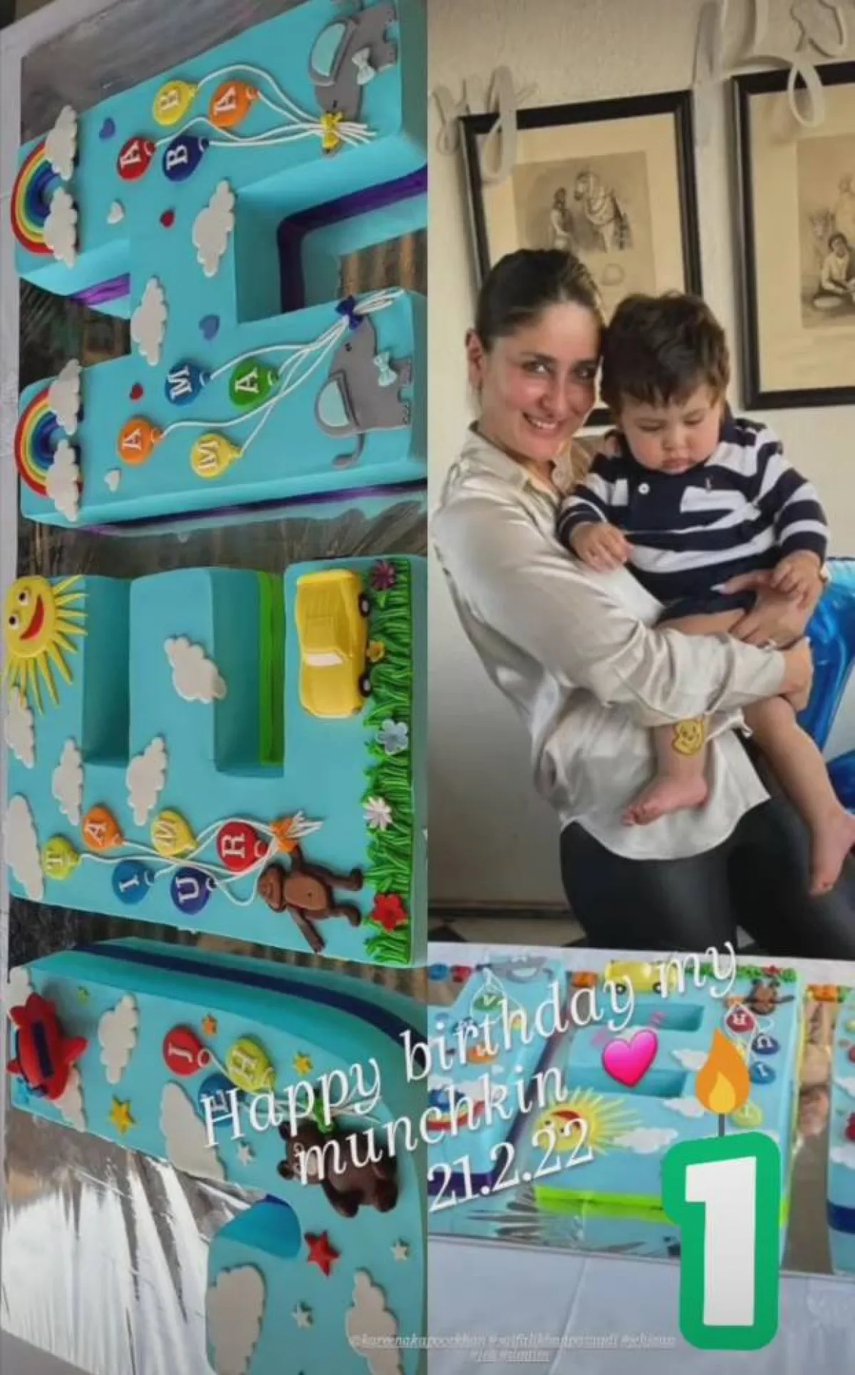 كارينا كابور تحمل جيه وأمامها كعكة يوم الميلاد- الصورة من قصص إنستغرام سابا علي خان