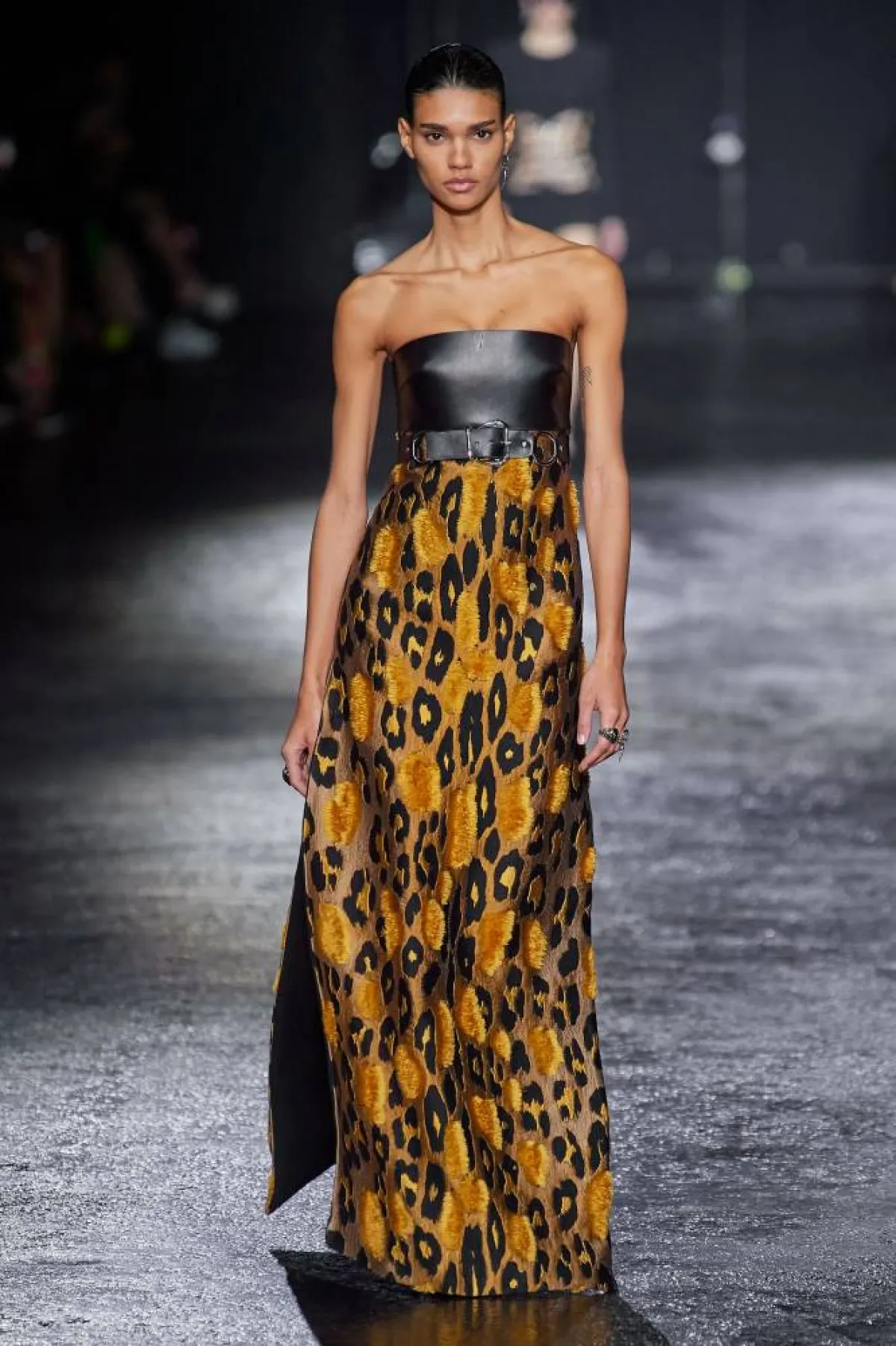 فستان من الجلد والطبعات البرية من روبيرتو كافالي 