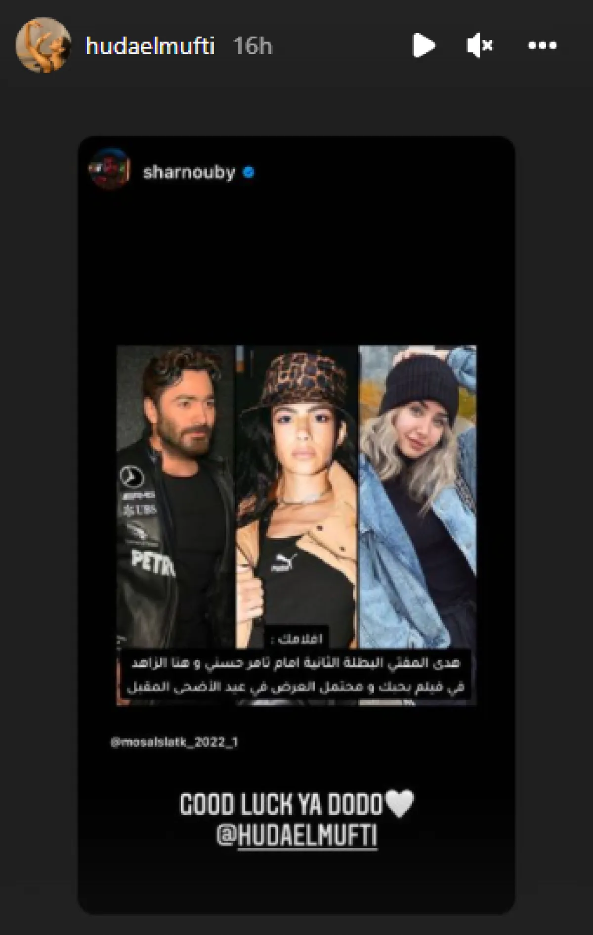 هدى المفتي ترد على تهنئة تامر حسني لها عبر ستوري انستغرام - الصورة من حسابها على انستغرام