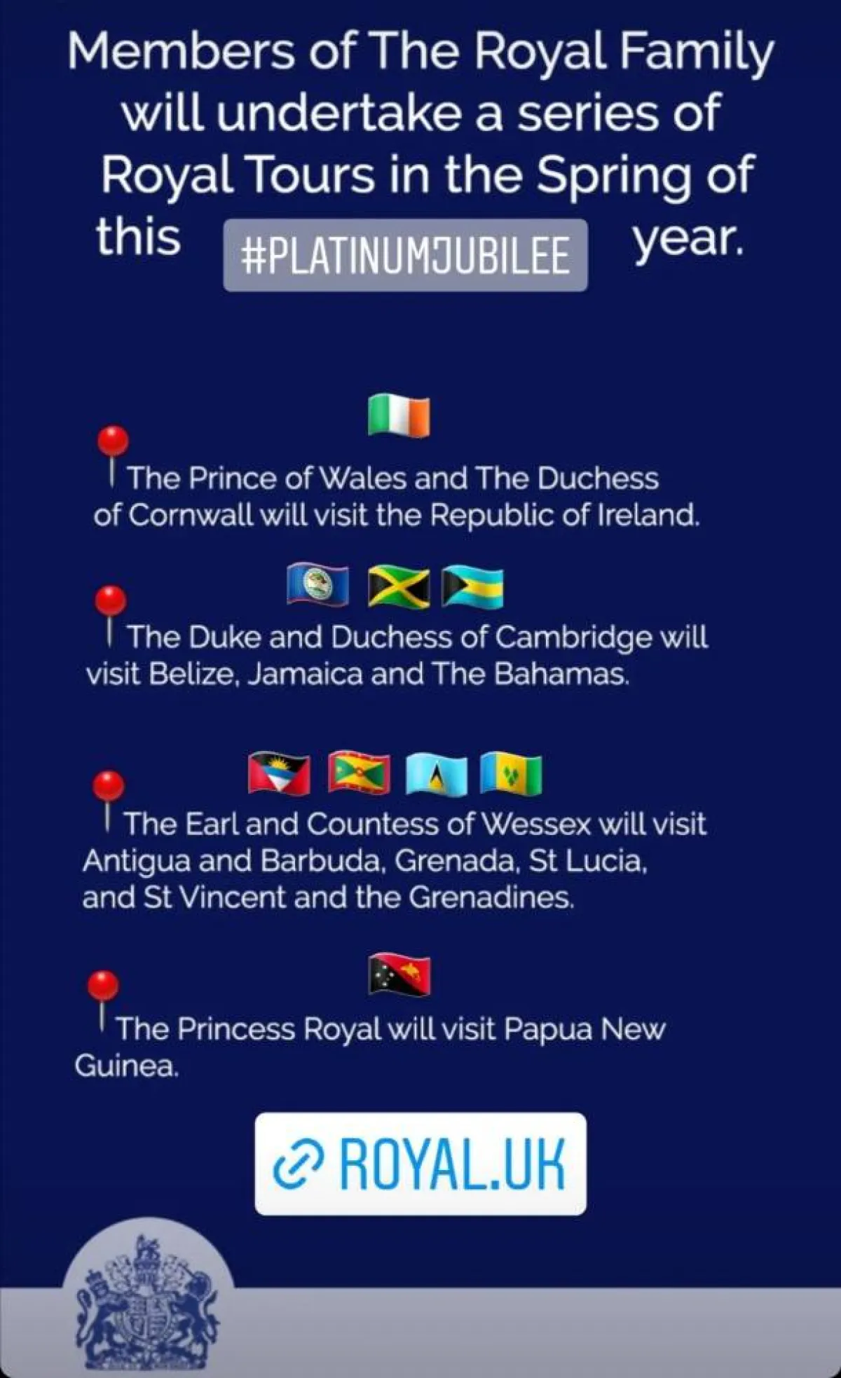 الإعلان عن زيارة أفراد العائلة المالكة للخارج- الصورة من قصص إنستغرام The Royal Family