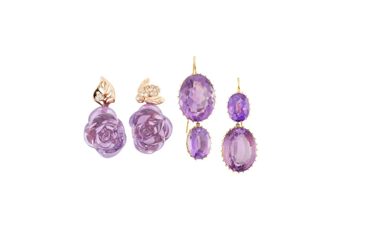 أقراط مرصعة بأحجار كريمة بنفسجية