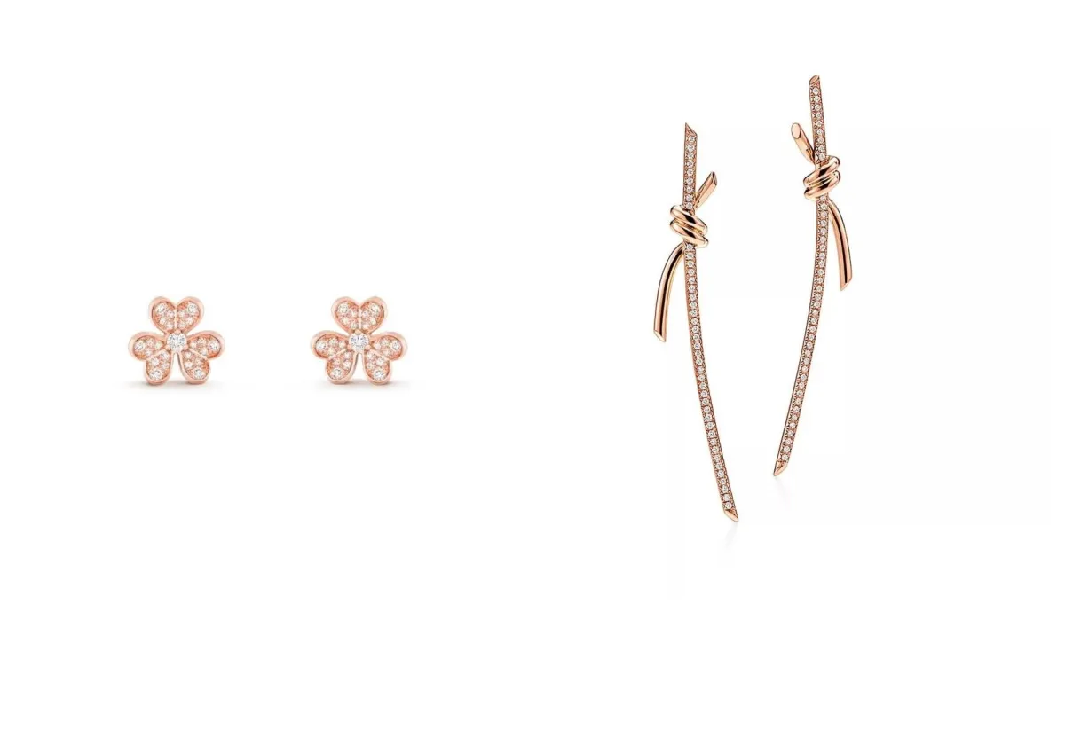 أقراط ذهب وردي مُرصّعة بالألماس تناسب إطلالتكِ