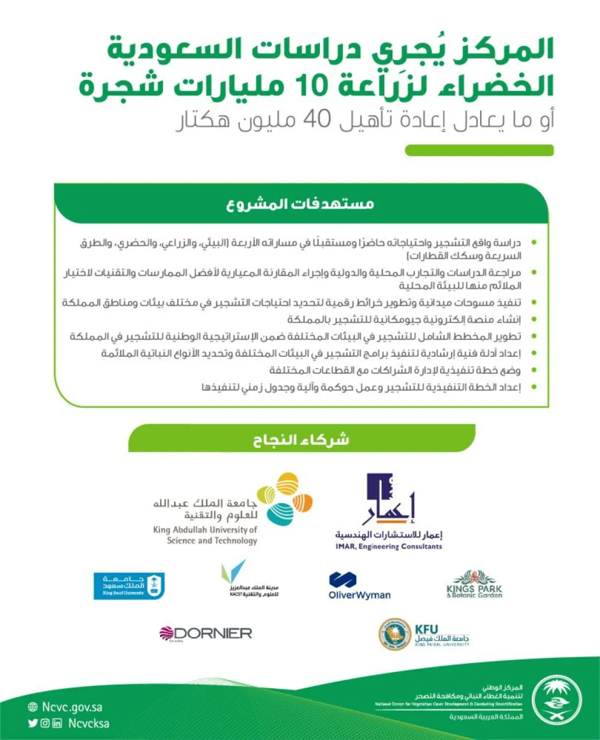 مركز الغطاء النباتي ينفذ مشروع دراسات السعودية الخضراء لزراعة 10 مليارات شجرة