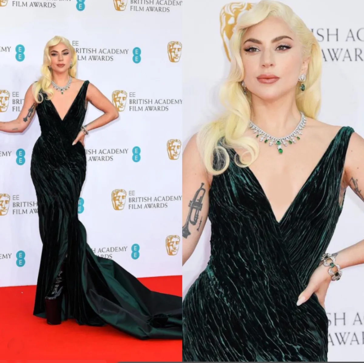 ليدي غاغا ترتدي فستاناً أخضر 