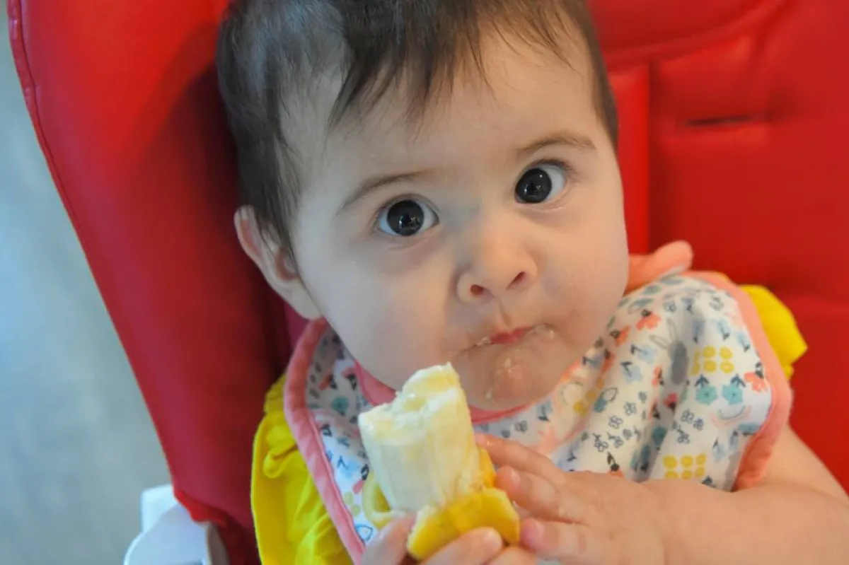 صورة لرضيع يتناول الطعام الخارجي