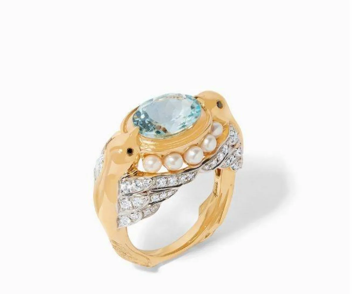 خاتم مرصع بحجر الأكوامارين من أنوشكا Annoushka