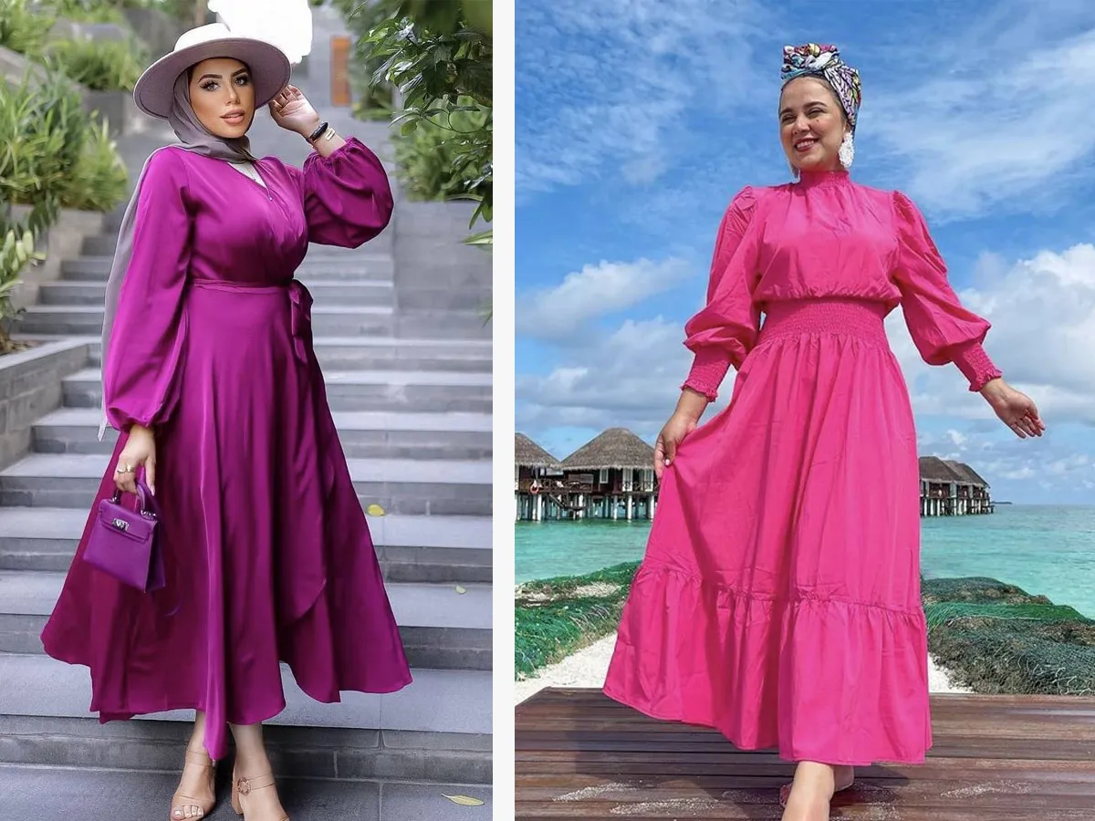 موديلات فساتين فوشيا للمحجبات مناسبة لعيد الفطر
