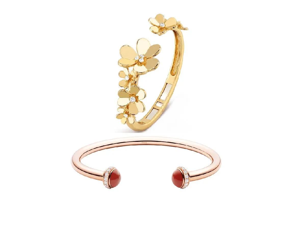 أساور ذهب مفتوحة مرصعة بالأحجار لإطلالة عصرية للعروس